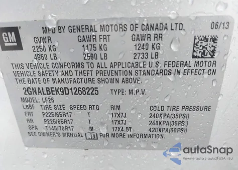 2013 Chevrolet Equinox Ls z USA, uszkodzony, nr VIN 2GNALBEK9D1268225